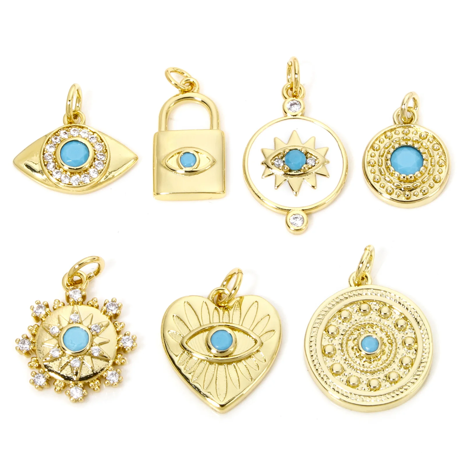 

1pc Heart Brass Charms 18K Gold Plated Round Eye of Providence/ All-seeing Eye Blue Cubic Zirconia Necklace Pendant Accessories