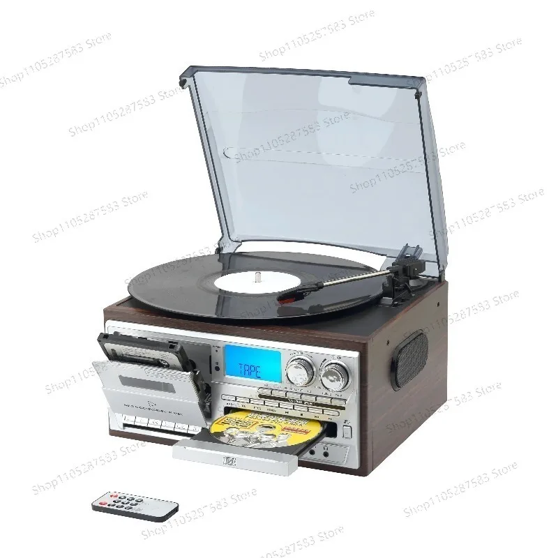 2025 New Retro Vinyl Multi functions Record Player Turntable 3-Speed Phonograph With AM/FM Radio CD/Cassette