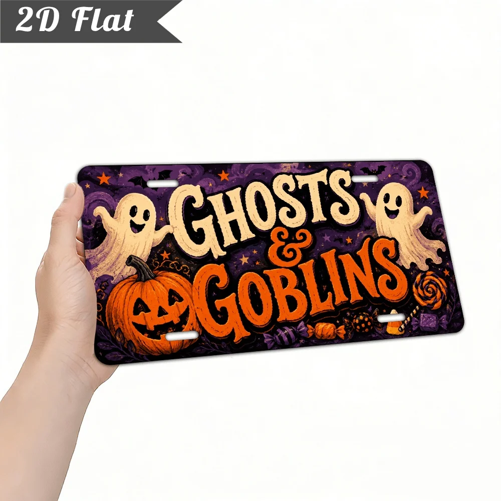 2D Flat, 2D Flat Plane, 1pc, and Elf Pumpkin Metal License Plate Sign 30.48x15.24 cm - Heavy-Duty Vintage Porch, Yard, Haunted H