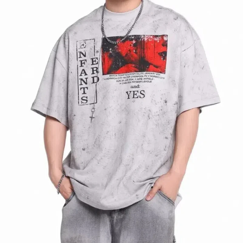 Y2k Hip Pop Summer New Cotton T-Shirt Vintage Oversized Washed Printed Short Sleeve Tee Men Women Tops