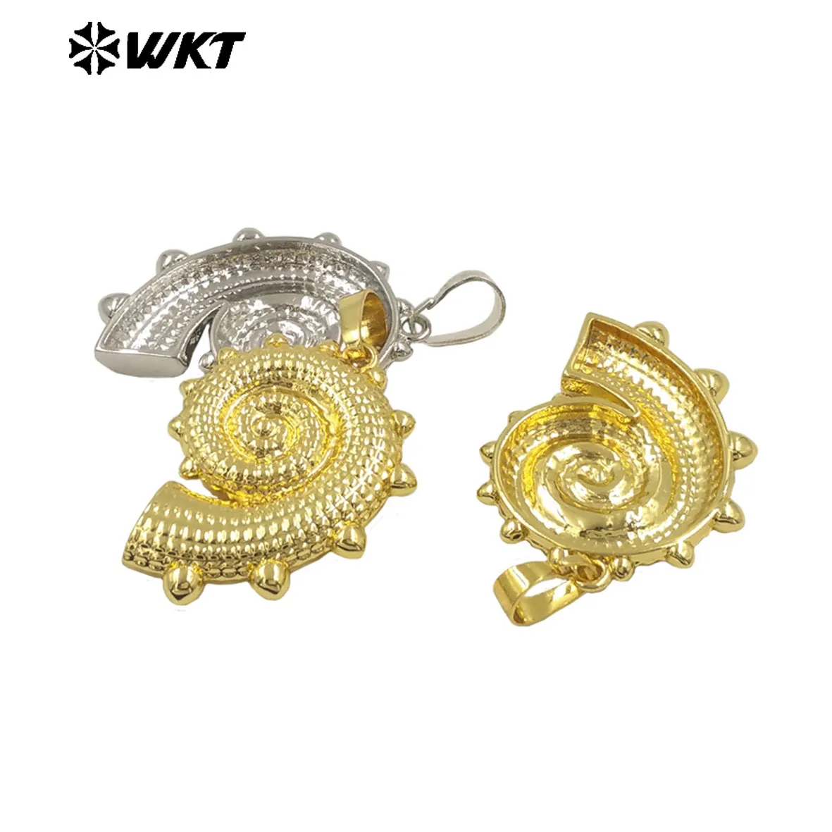 WT-P2002 Latest Design Cute Vividly Snail Shell Shape Two Color Wholesale Pendant Charms Finding For 5 PCS A Lot