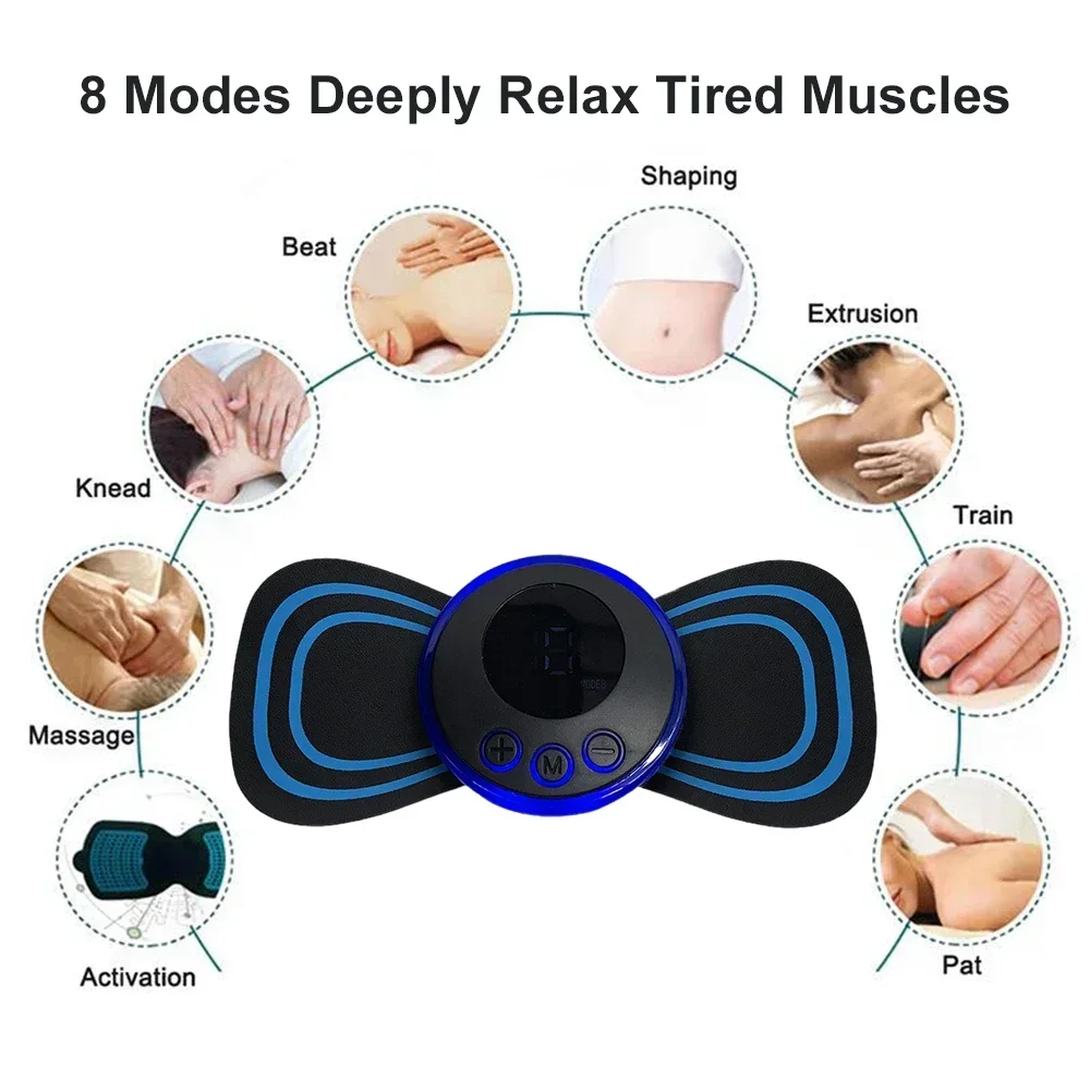 EMS Neck Massager Electric Pulse Cervical Back Pain Relief Device 8 Modes Tens Muscle Stimulator Portable Relaxation Health Care