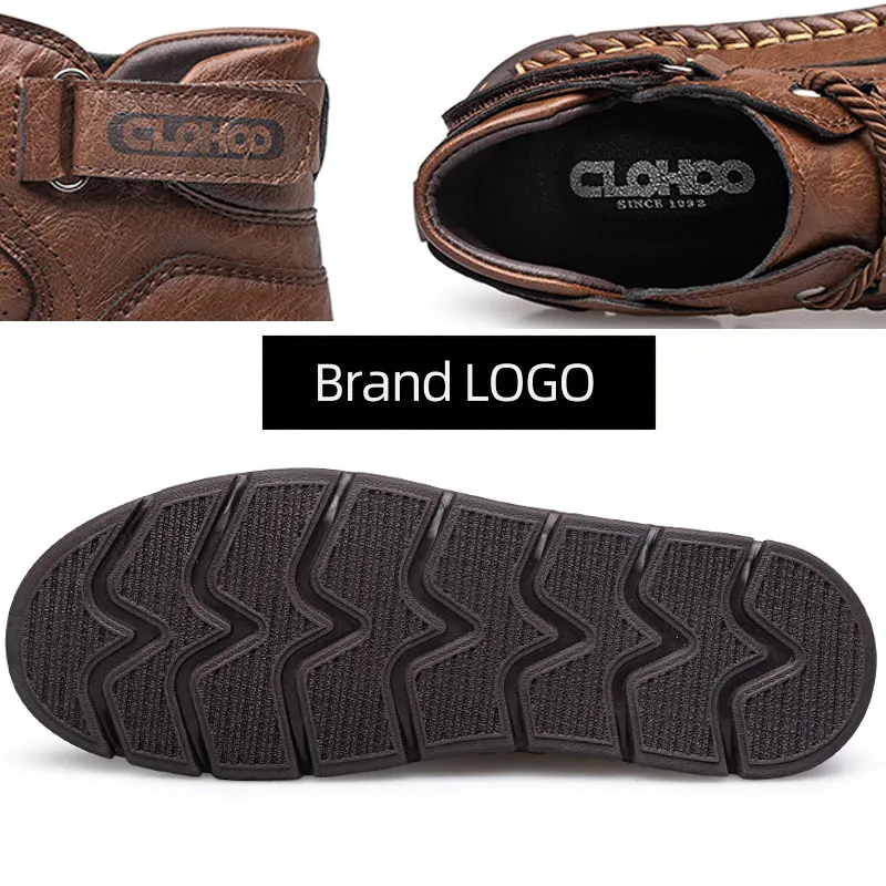 CLOHOO Hand-Sewn Men's Shoes Casual Sport Shoes with Warm Artificial Fleece Lining Soft Bottom Comfortable Breathable for Daily