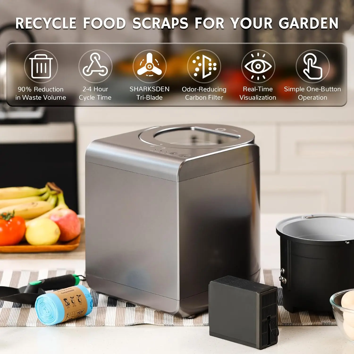Revive Electric Kitchen Composter with Visual Cover, Upgraded Tri-Blade, Turn Food Waste and Scraps into Natural Fertilizer·Hot