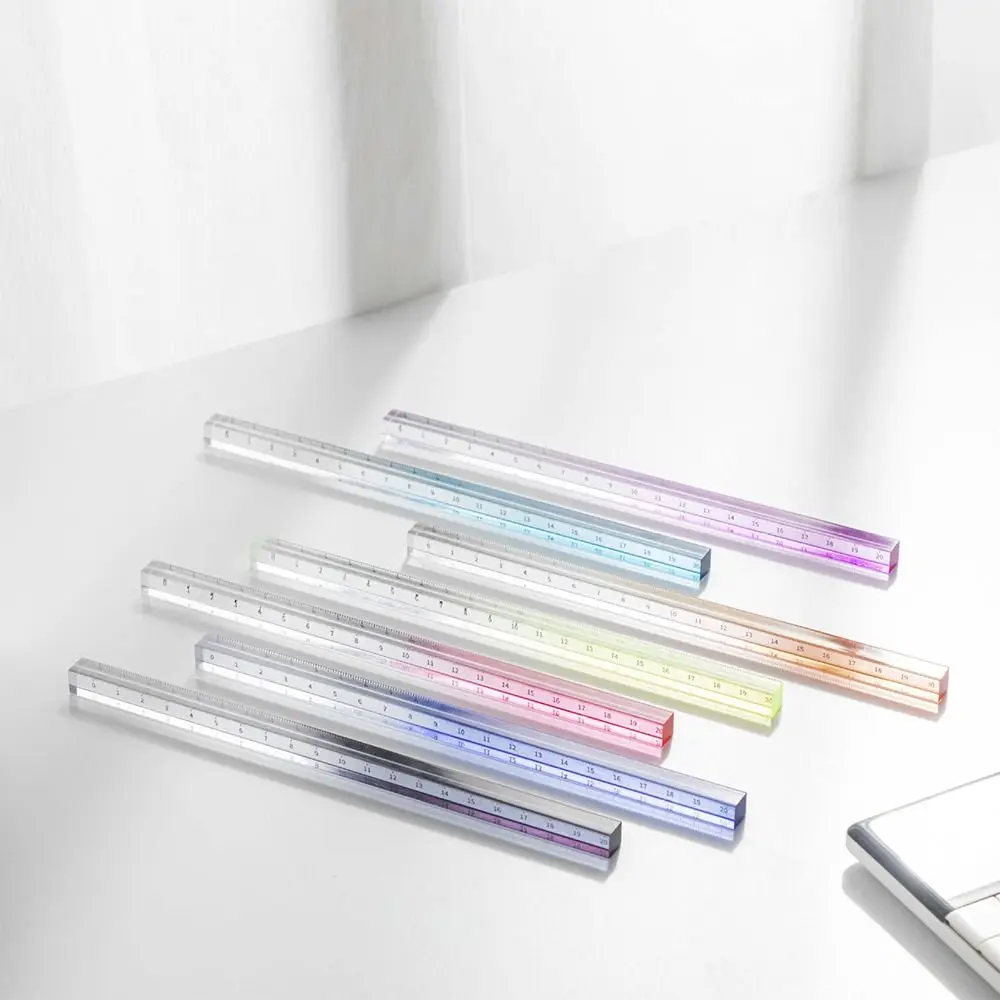 

Transparent Straight Ruler Creative Acrylic Gradient Color Quadrangular Ruler 20CM Cube Ruler Students Gift