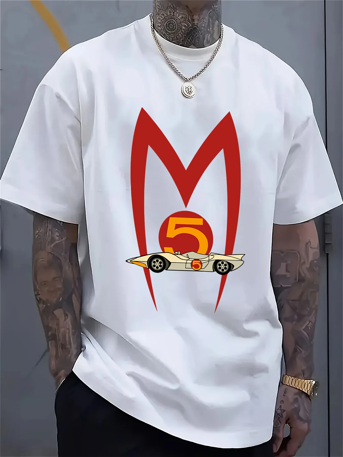 

MACH 5 SPEED RACER Vintage Graphic Men s T-Shirt - Funny Racing Car Design Casual Cotton Crew Neck Tee