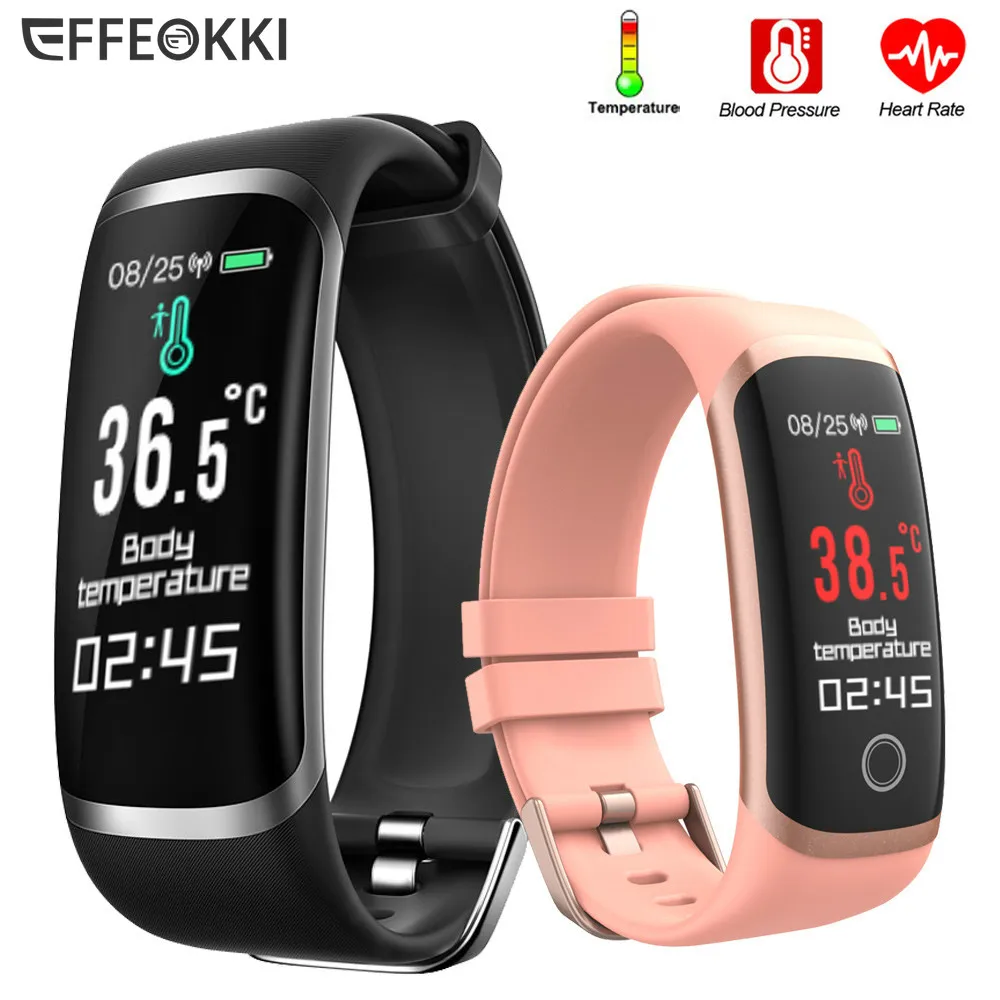 EFFEOKKI Wearfit 2.0 Smart Bracelet Watch Temperature Step Counter Heart Rate Thermometer Screen Touch Fitness Band Tracker