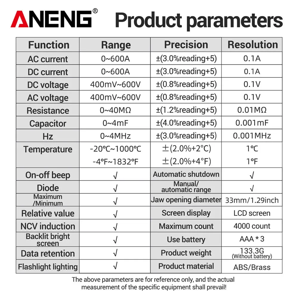 ANENG PN128 Digital Multimeter  4000 Count Clamp Meter 600A  High Precision AC/DC Current Voltage NCV True RMS Test Measure Tool