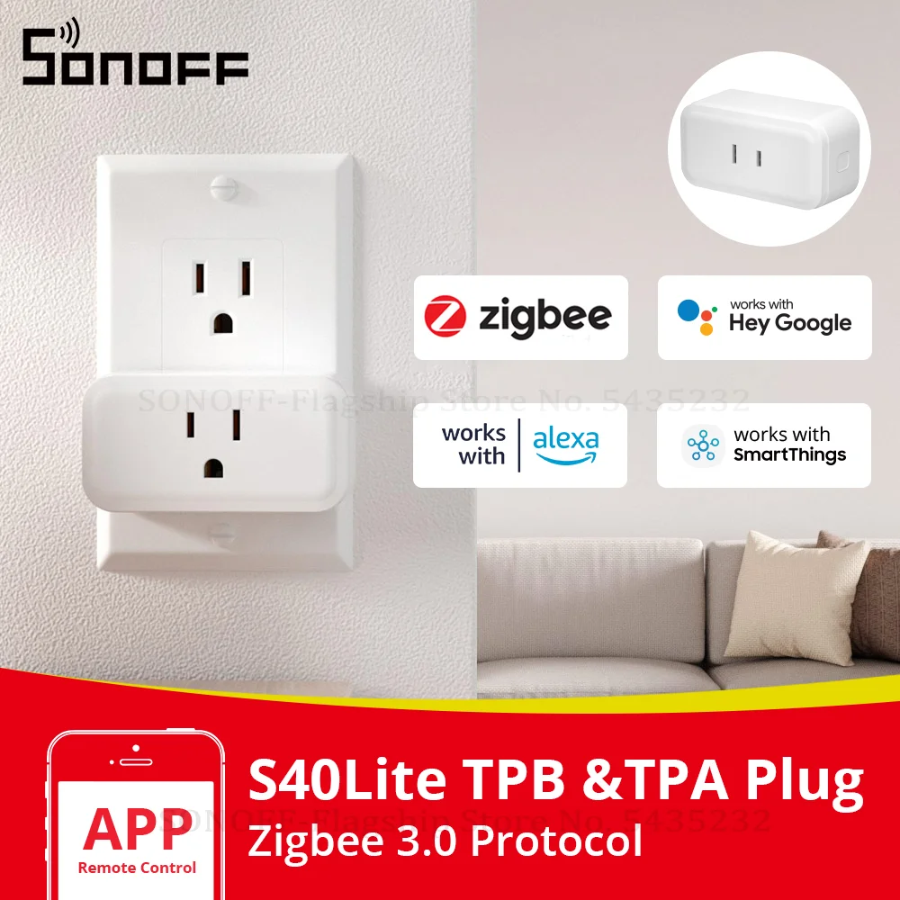 

Умная розетка SONOFF S40 Lite Zigbee, хаб с таймером Sonoff ZBBridge, 15 А, 3.0