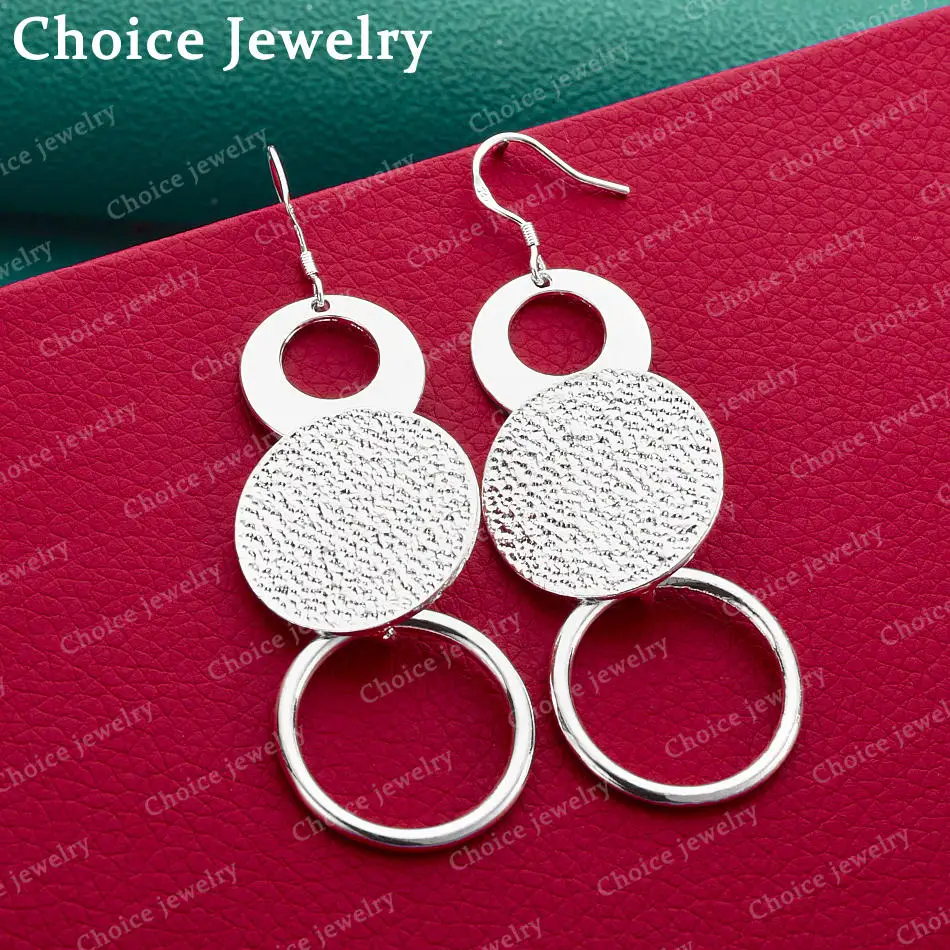

925 Sterling Silver Frosted Smooth Circle Drop Earrings For Women Jewelry Fashion Elegant Engagement Wedding Accessories