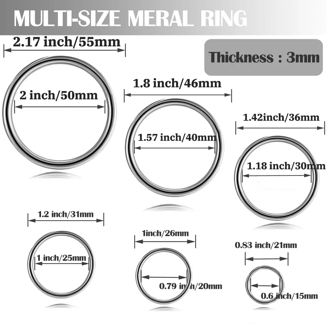 2IN Nahtloser O-Ring aus Edelstahl 304, 45 Stück Metallringe, solide, robuste Mehrzweck-O-Ring aus Metall für Makramee-Hunde, Leashe-Tasche – Detail 1