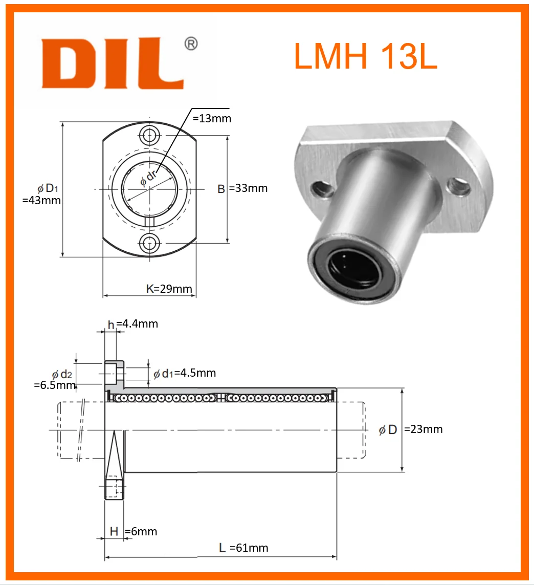 Original New DIL linear bushing Cut Flange LMH LMH13L LMH13LUU to replace THK IKO INA linear bearing CNC Router 3D printer Parts