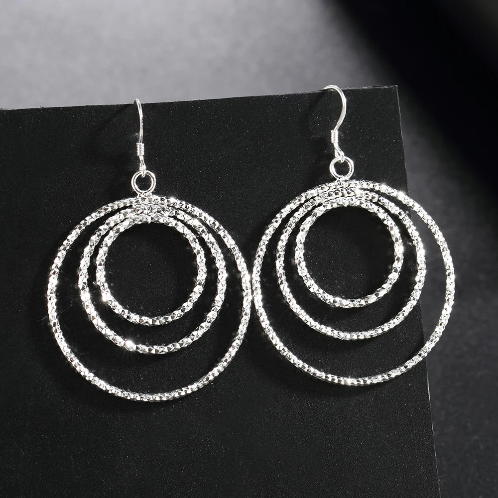 

Fine Charm 925 Sterling Silver Fashion Three Circle Big Earrings For Women High Quality Jewelry Party Gift Drop Earring Wedding