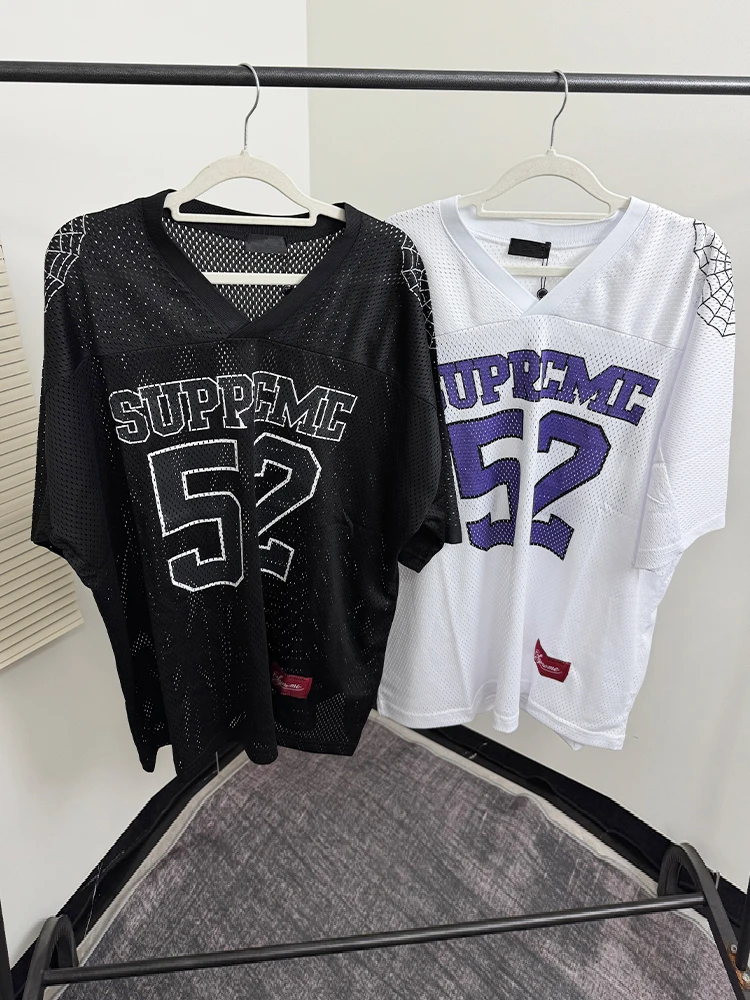 RSGDL American Retro Spider 52 Basketball Mesh Quick Dry Hollow Short Sleeve Unisex T-Shirt Couple's Comfortable Breathable Tee