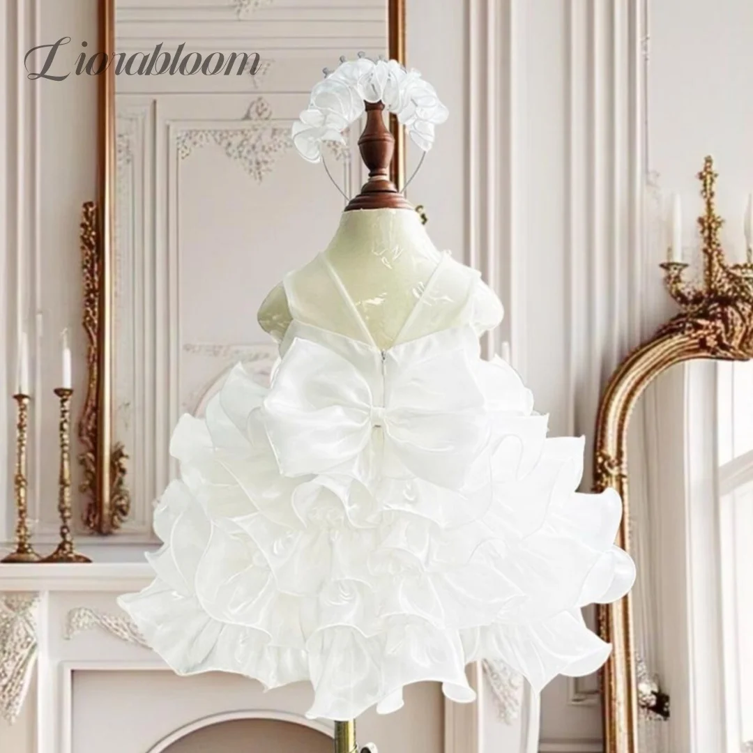 Customized Girls 2026 Balletcore Flower Dress Champagne Yellow Halter Tulle Gown with 3D Floral Ruffles High Low Hem for Wedding view 4