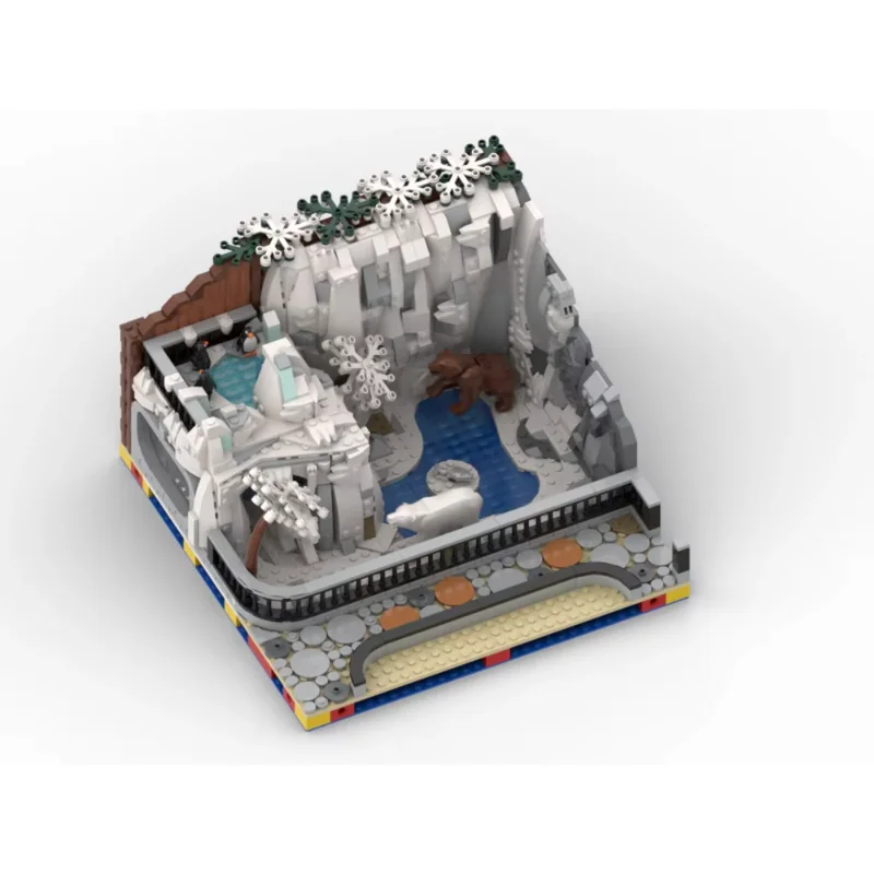 Zoo arctic MOC Modułowy zestaw klocków dla zwierząt Model widoku ulicy Zestaw klocków do budowania scen miejskich DIY Niedźwiedź polarny siedlisko zabawki dla dzieci