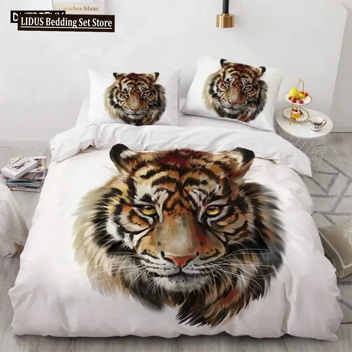 

3D Animal Tigers Bedding Set 23PCS Soft Microfiber Queen King Twin Size Duvet Cover Set With Pillowcases Teens Boys Duvet Cover