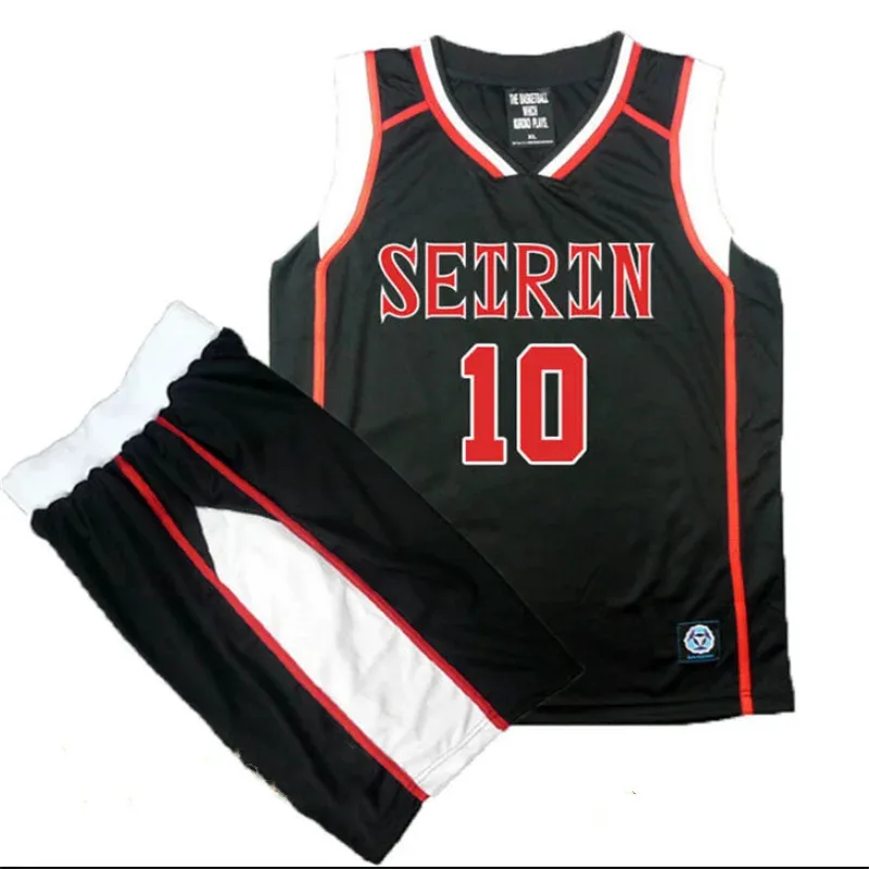 Anime No Basuke Basket Cosplay SEIRIN School Basketball Uniform Men Jersey Black White Sportswear T-shirt Shorts Set