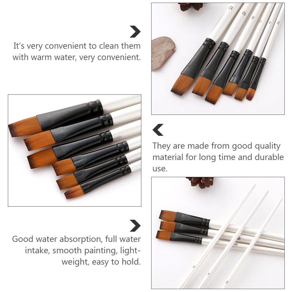 مجموعة فرش رسم مكونة من 6 قطع من شعر النايلون، مقبض خشبي مزدوج اللون، فرشاة طلاء فنية متينة، ألوان مائية، مستلزمات الرسم الزيتي #6