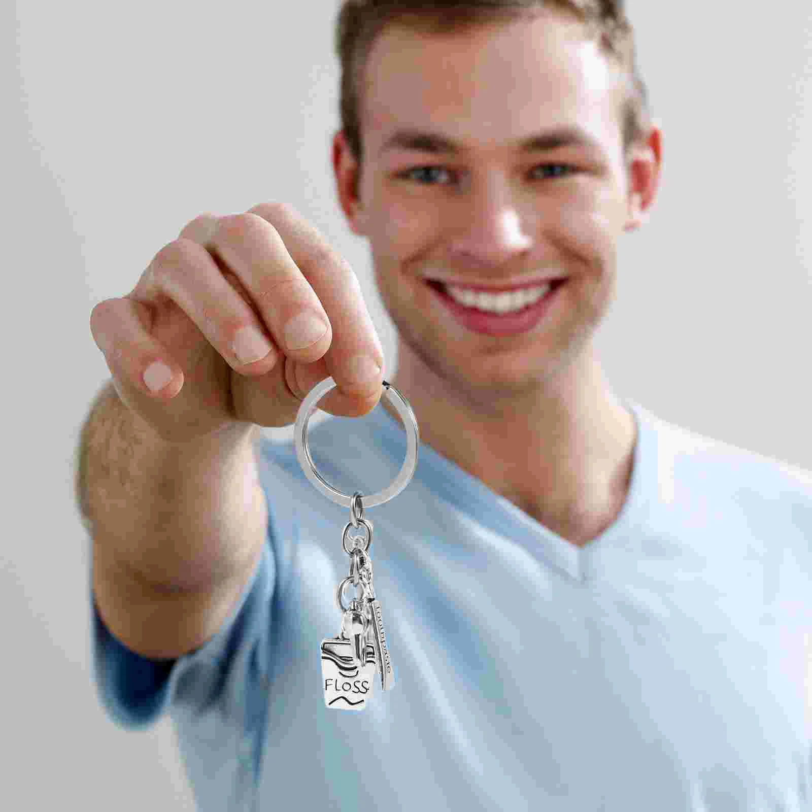 Orthodontist Keychain Teeth Novelty Ring Floss Toothbrush Keyring Toothpaste Pendant Cake Nurse