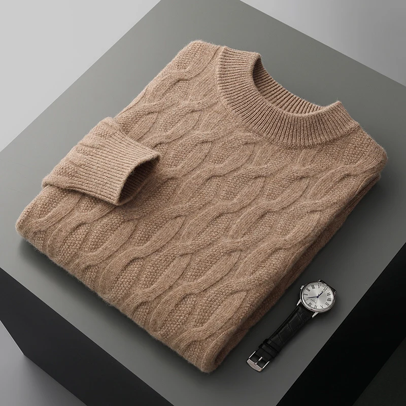 

Autumn Winter 100% Merino Wool Thickened Cashmere Sweater Men's Top O-Neck Twisted Pullover Knitted Loose Long Sleeve Sweater