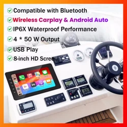 8 Inch Marine Multimedia Player IPX6 Waterproof Boat Media MP3 Player with Wireless CarPlay/ Android Auto For ATV Car Boat Moto