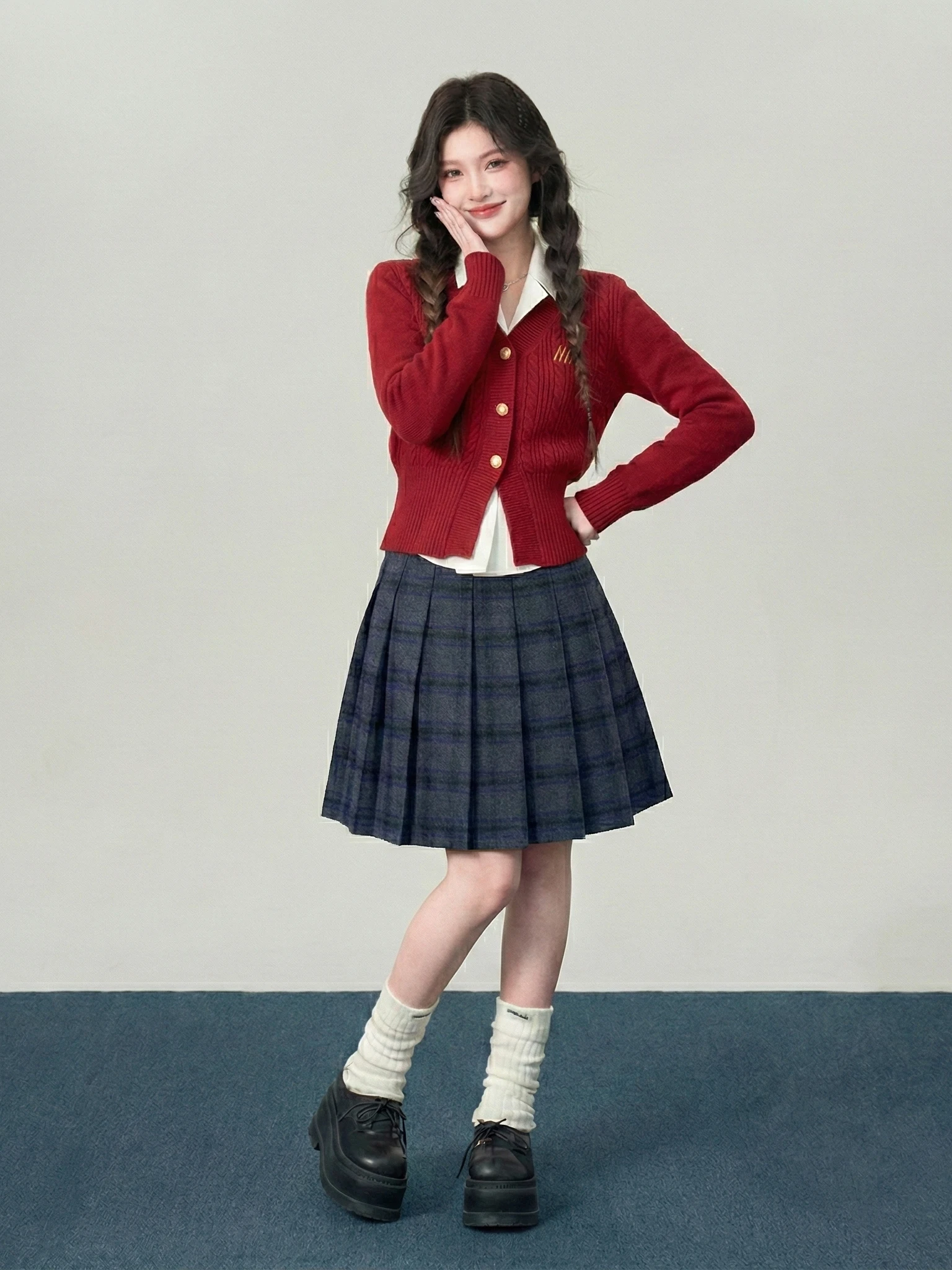 

Шерстяная юбка А-силуэта в клетку для женщин, осенне-зимняя, повседневная, универсальная, с высокой талией, плиссированная, простая, из полиэфирного волокна