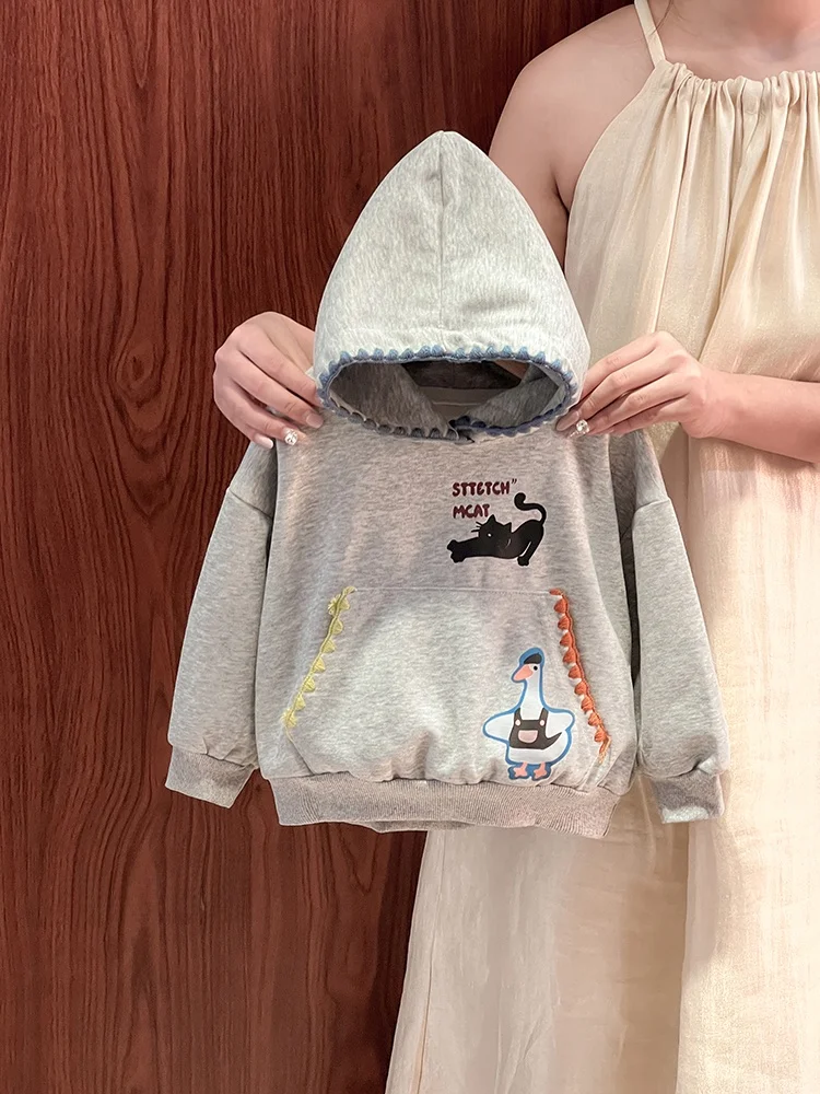 

Корейская детская толстовка с длинными рукавами и капюшоном, модная универсальная кофта с мультяшным принтом для весны и осени