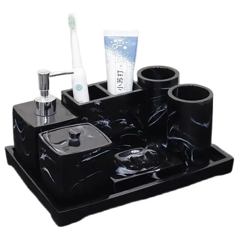 Resin Bathroom Set with Hand Sanitizer, Bottle Tray, Bathroom Accessories, Toilet Kits, Toiletries Display, Hotel Furniture