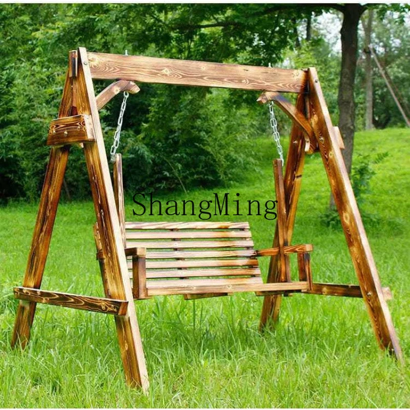 

FG Solid Wood Swing Park Outdoor Courtyard Double Rocking Chair Children's Hanging Basket Rattan Chair Balcony Swing