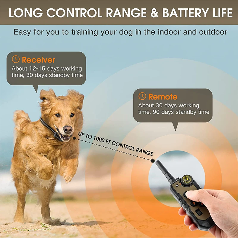 Electric Dog Training Collar Rechargeable Training Dog Collar With Shock Vibration Sound Waterproof Pet Remote Control Collar