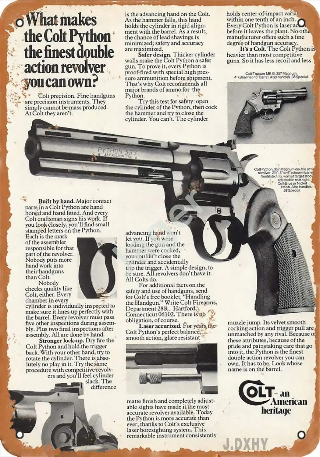 Metallschild – „Was macht den Colt Python zum besten Double-Action-Revolver, den Sie sich besitzen können“-Aluminium-Blechschilder für Zuhause, Küche – Aluminium