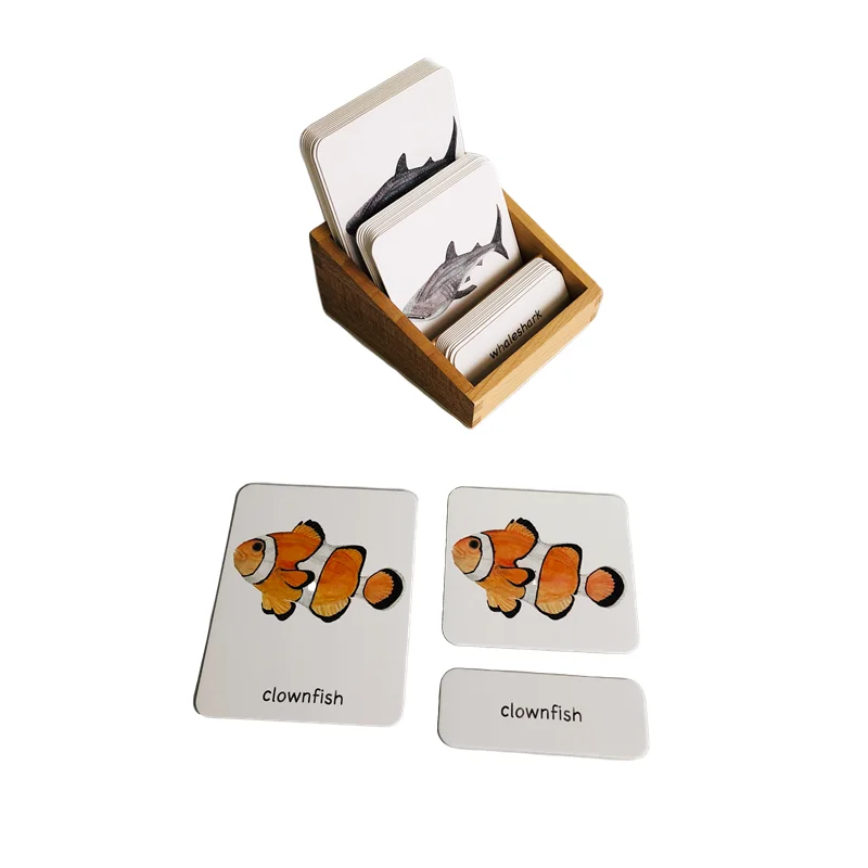 Montessori Language Materials 3-Part Cards of Fish Kids Learning Resources Early Childhood Education Matching Game for Girl Boy