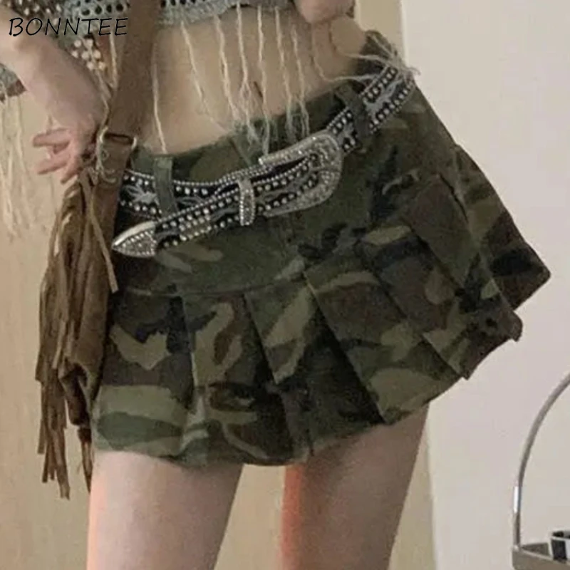 

Skirts Women Camouflage Design Pleated European Style All-match Streetwear A-line Chic Popular Ins Vintage Summer Spicy Girls