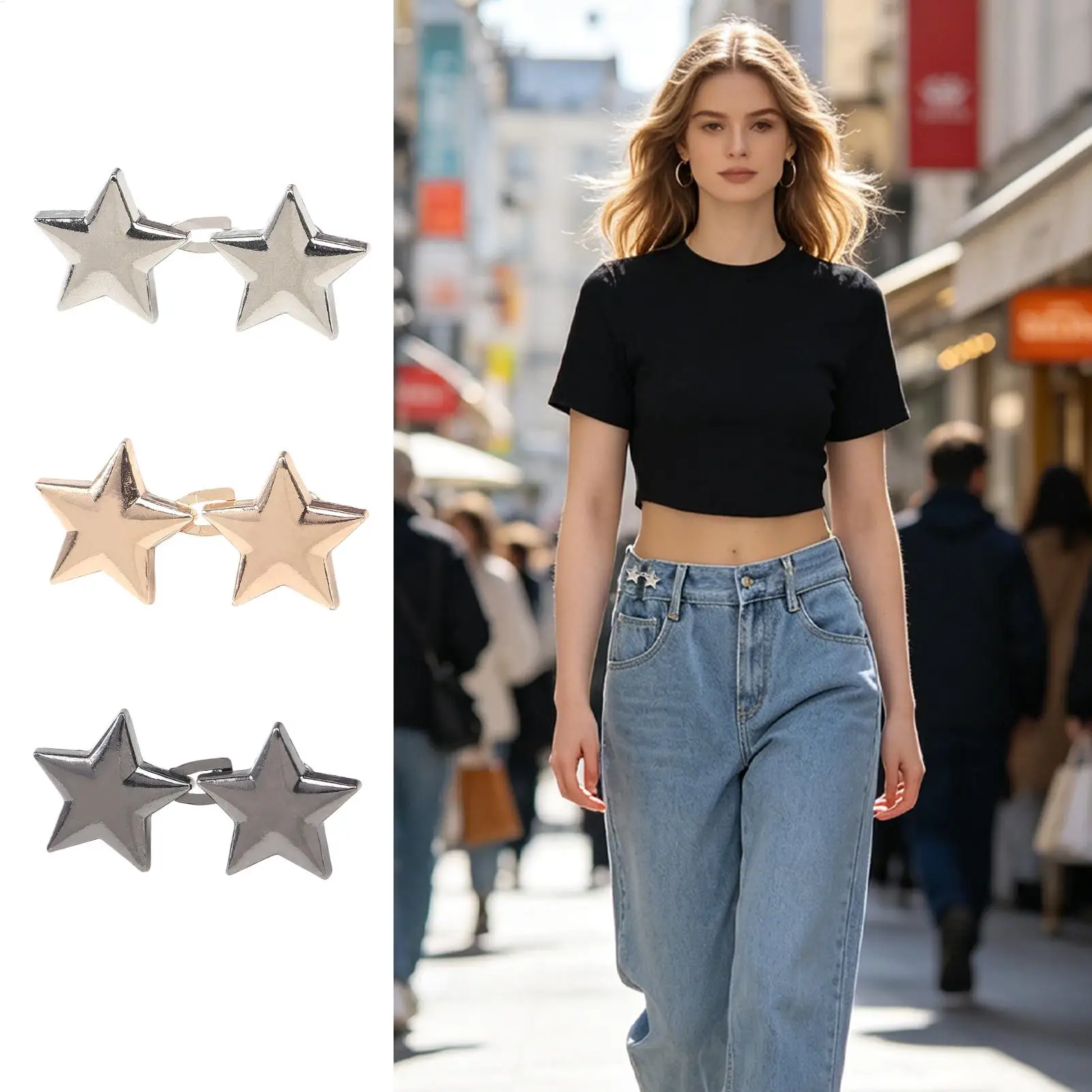 10 set star shape waist tightener no sew detachable button for jeans pants waistband instant adjuster slim fit ﻿