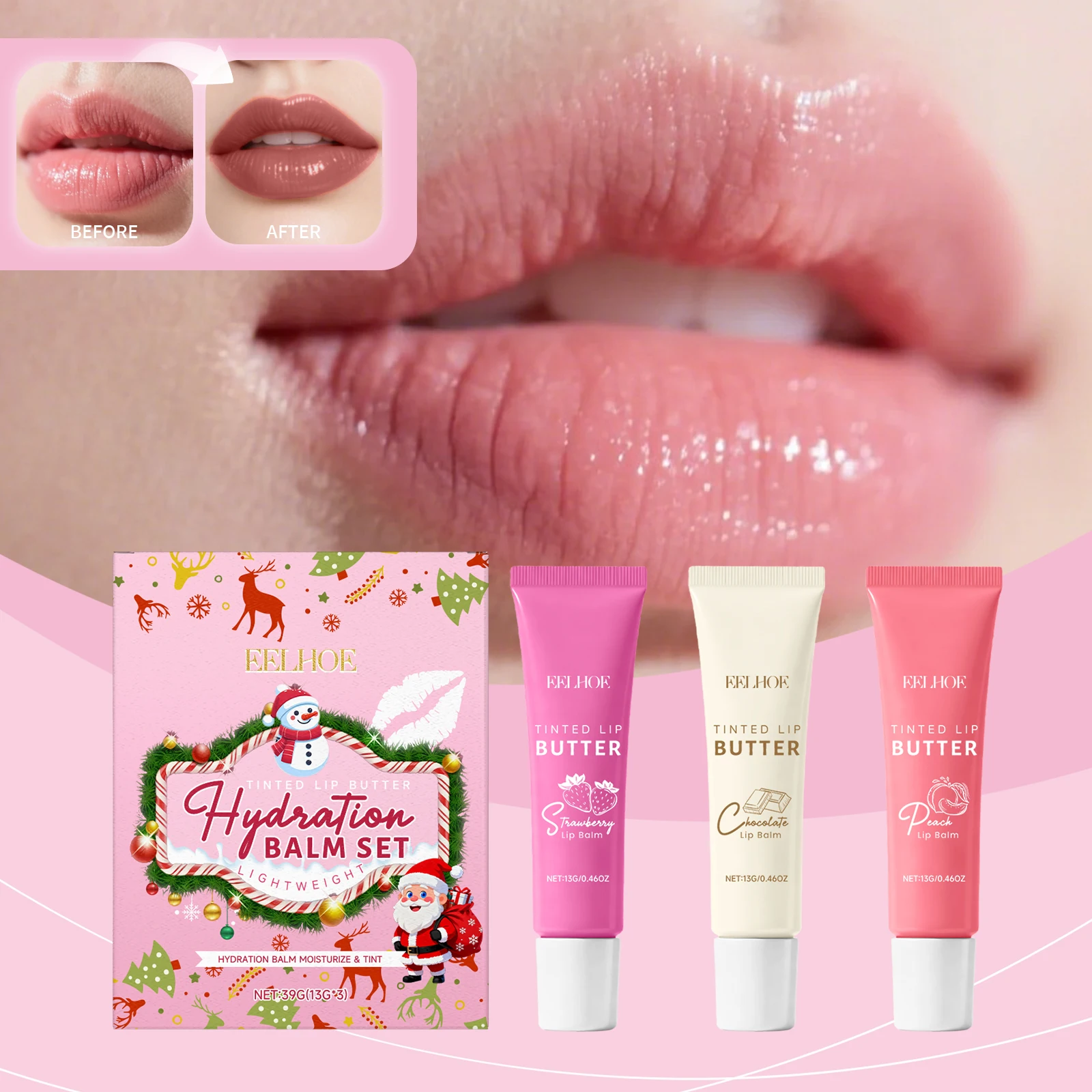 Tinted Lip Balm Set Moisturizing Nourishing Fade Lip Lines Prevent Chapping Hydrating Multi-Flavor Lip Care Christmas Gift Box