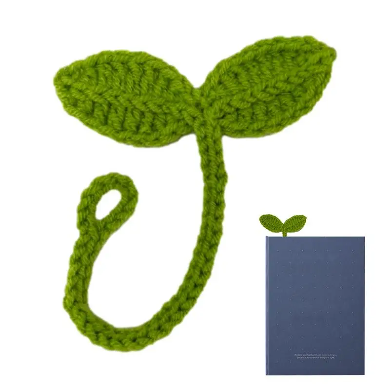 Creative Knitted Crochet Leaf Sprout Data Cable Strap Handmade Knitted Green Leaf Bookmark Headphone Accessories DIY Craft Gift