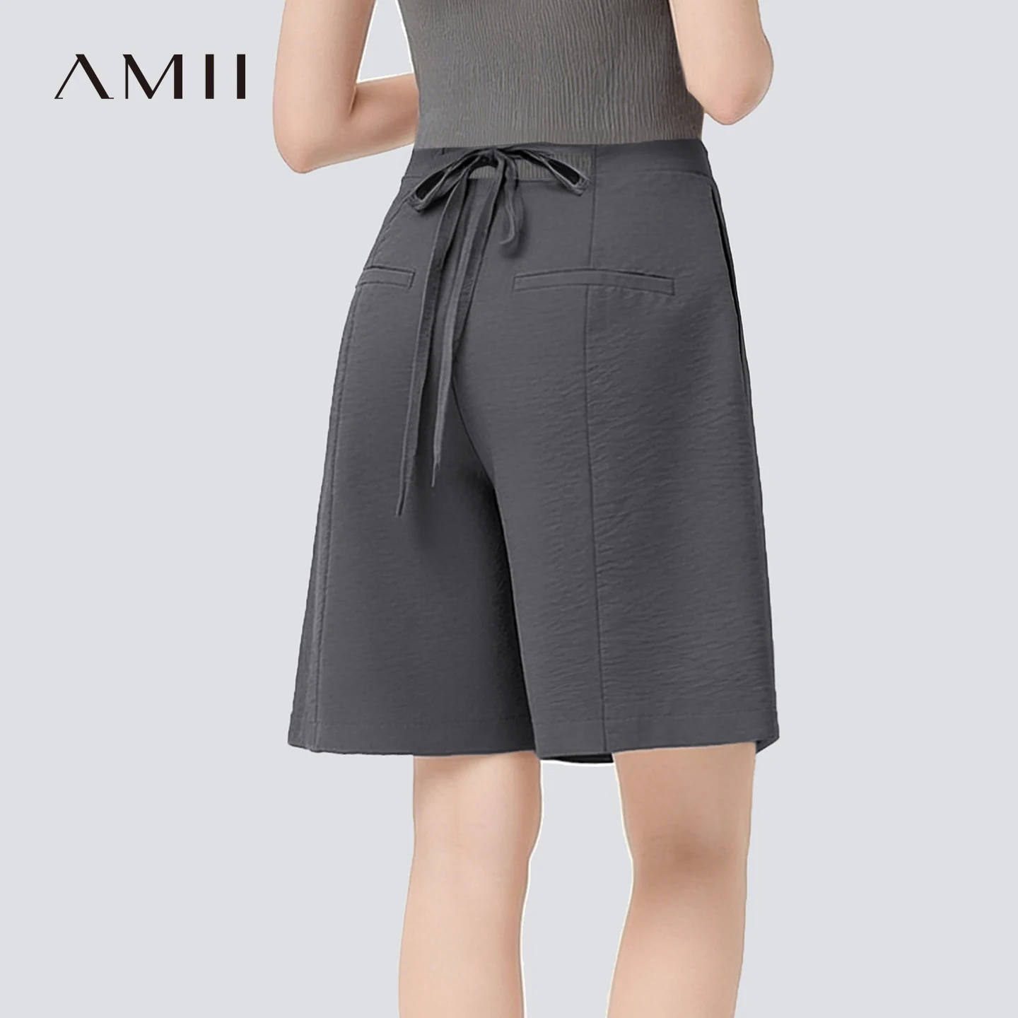 

Amii Women's Shorts 2026 Summer New Tie Waist Textured Cotton Wide Leg Pants Casual Loose Fit Versatile Ladies Clothing 12642016