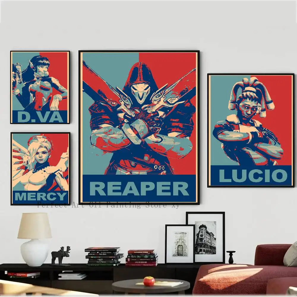 Overwatch Posters Living Room Bar Cafe Quality Canvas Vintage Style Comics Painting Art Home Wall Decor Picture