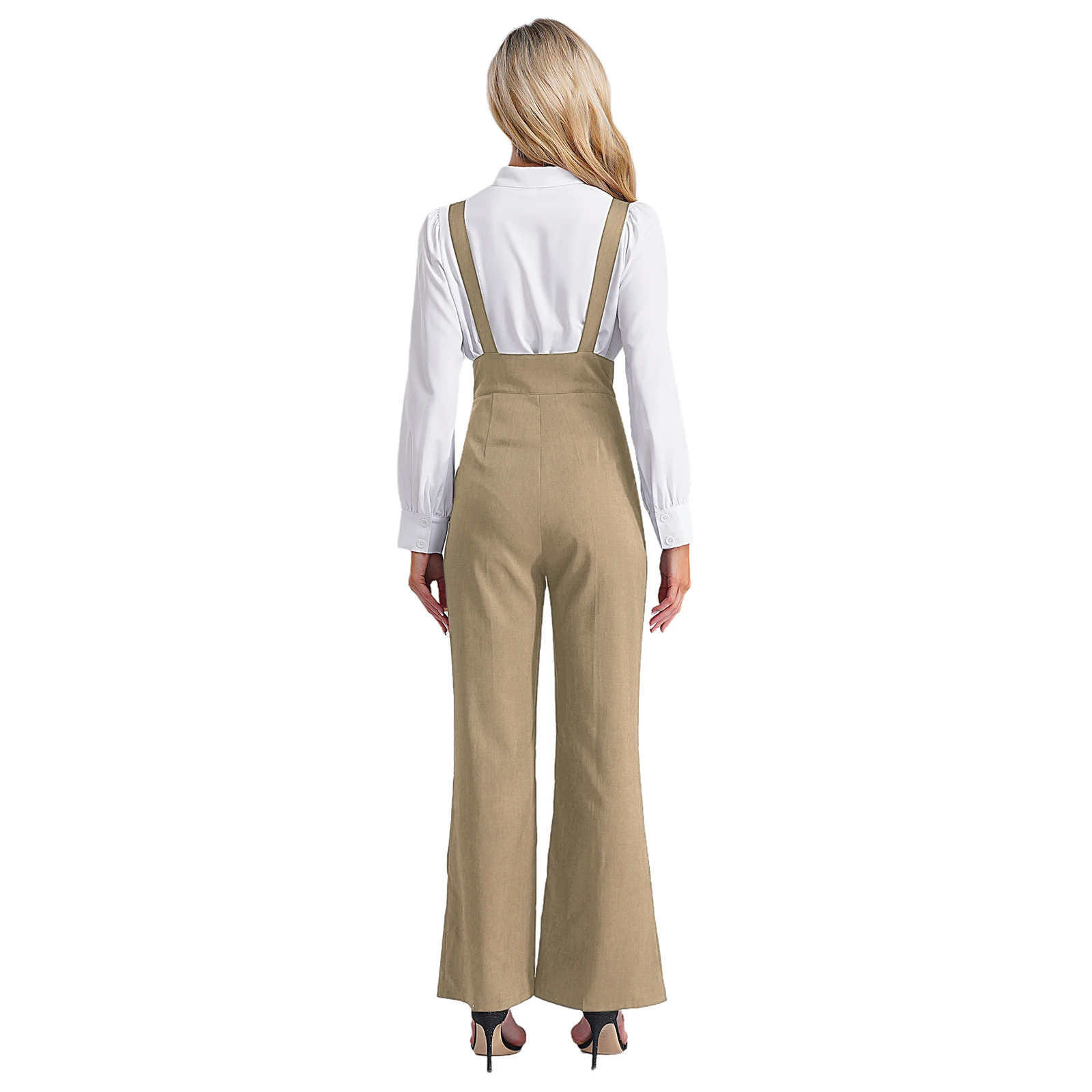 Formal Interview Meeting Costumes Elegant Womens Suspender Trousers High Waist Wide-Leg Pants Overalls for Office Work Business