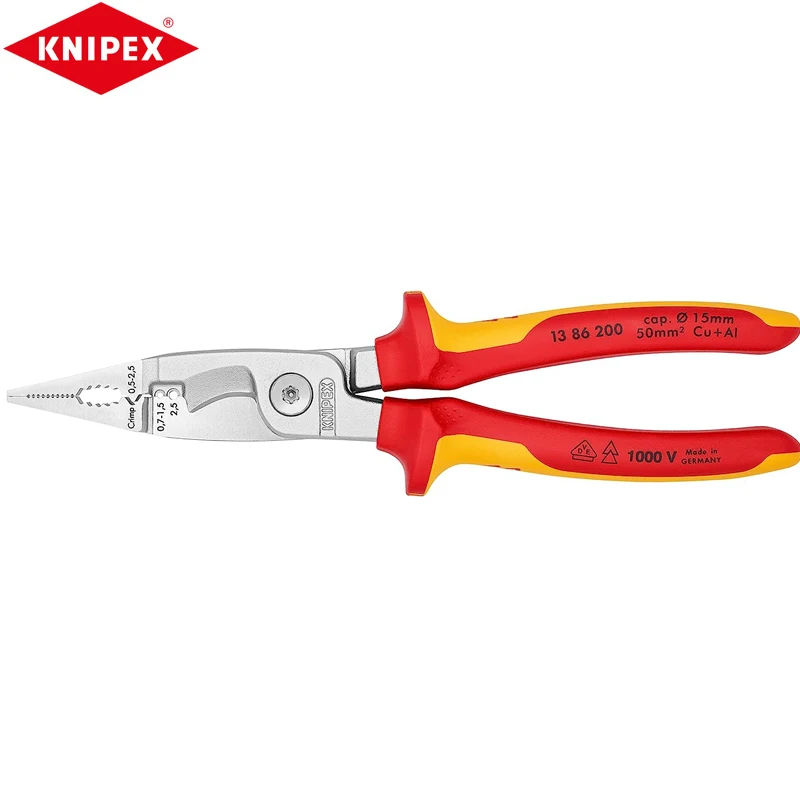 

KNIPEX 13 86 200 Multifunctional Electrician Pliers Chrome Plated Insulated Dual Color Handle Cutting Tools Simple Operation