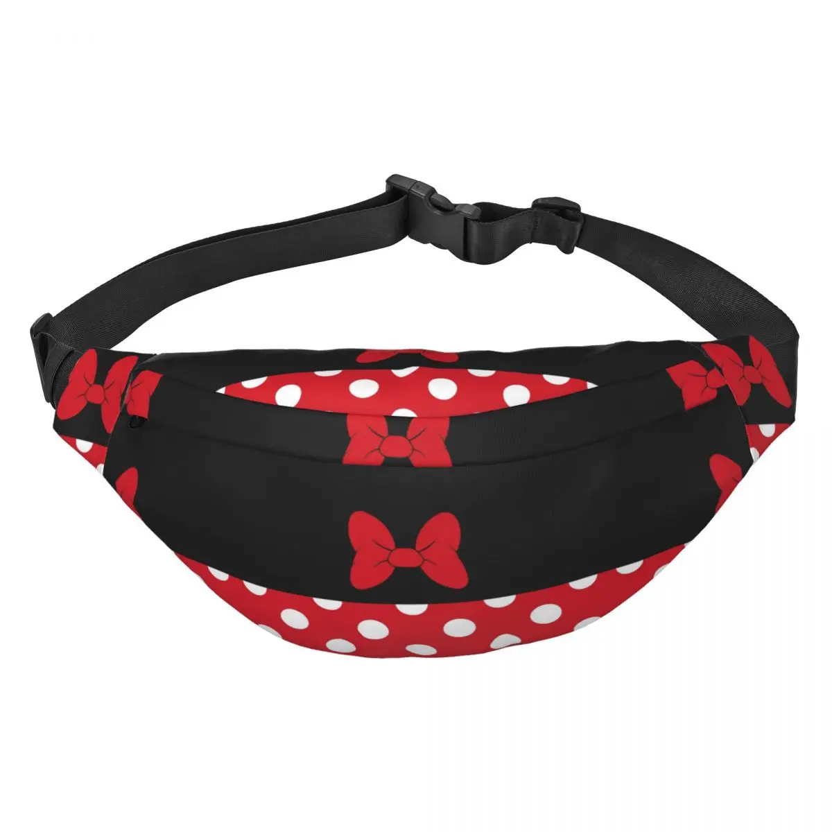 

Fashion Cartoon Mouse Pink Polka Dot Bow Fanny Pack Women Men Sling Crossbody Waist Bag for Traveling Phone Money Pouch