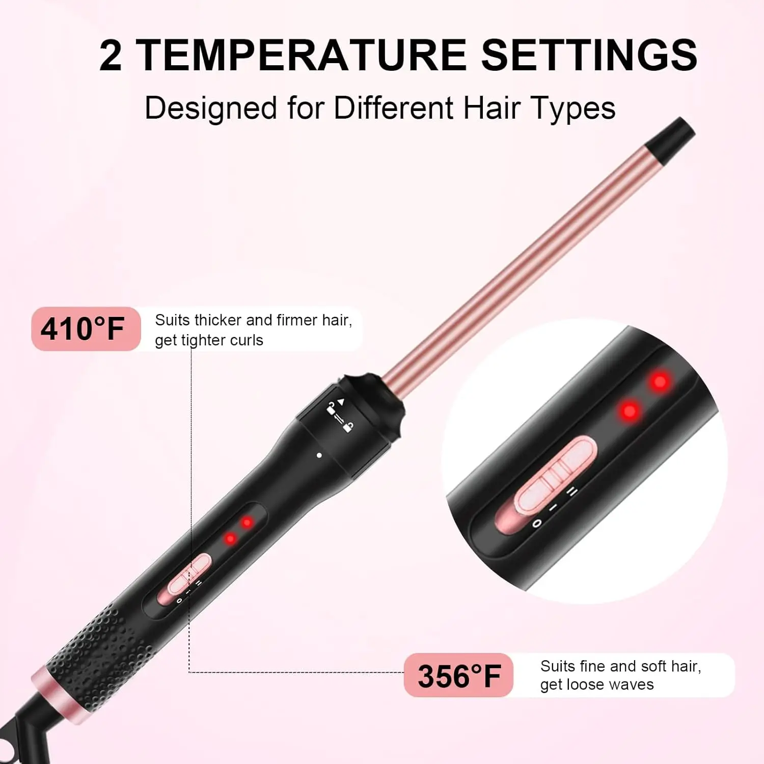Professional 1/2 Inch Curling Iron,Curling Iron Wand with 2 Temperature, Include Heat Protective Glove & 2 Clips ﻿