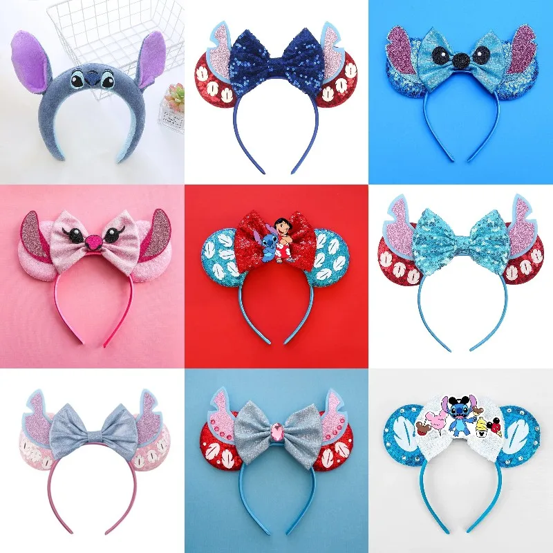 Cartoon Ears Disney Headbands Mickey Mouse Women Minnie Daisy Hairband Girl Sequins Bow Hair Accessories Kids Xmas Birthday Gift