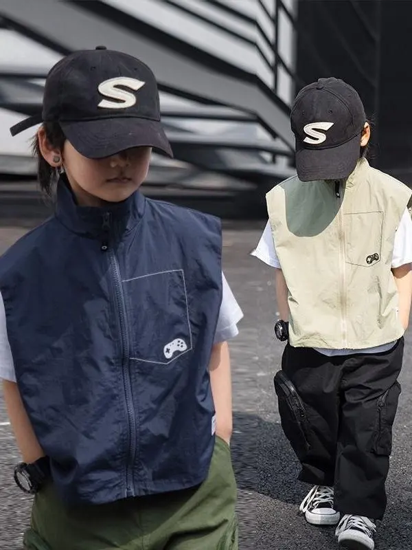 waterproof-outdoor-vest-boys-spring-summer-thin-style-fashionable-wearable-school-uniform-zipper-closure-breathable-stand-collar
