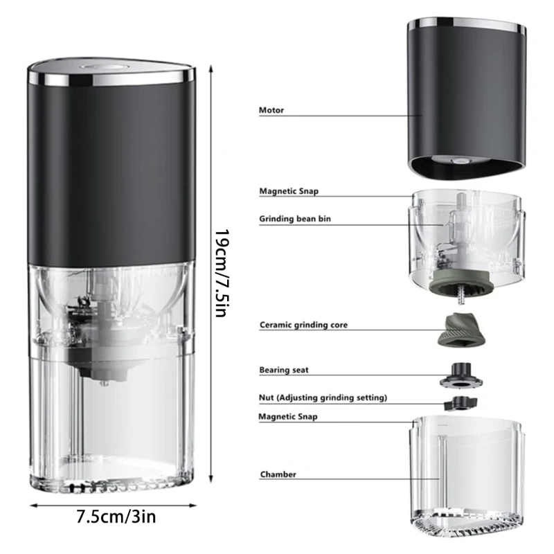 Portable Electric Coffee Grinder USB Charged Automatic Bean Fine Powder Drop Shipping