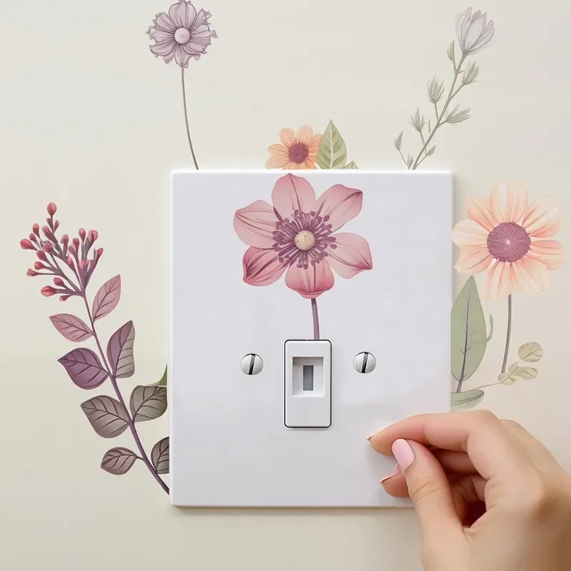 Beautiful Flowers Switch Wall Sticker PVC Removable Waterproof Sticker for Bedroom Bathroom Living Room Home Decoration Stickers