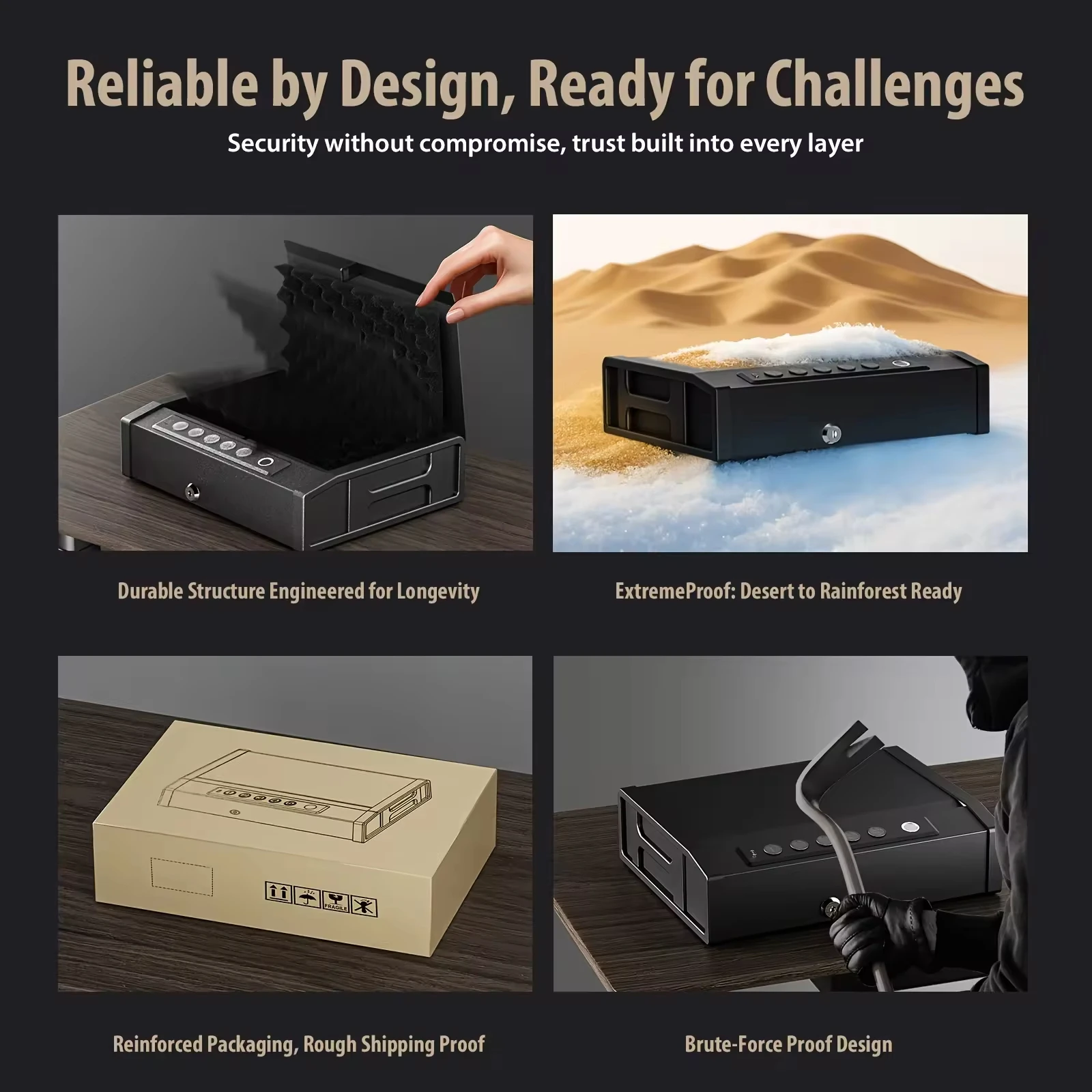 High-security Anti-Theft Fingerprint Password Safe Box Shockproof Vehicle-mounted Gun Safe for Valuables Quick Access