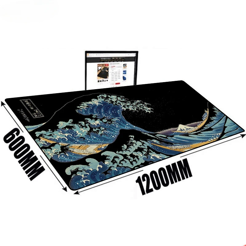 Large Gamer Mouse Pad Waves Japanese Keyboard Pad Gaming Accessories Mouse Ped Gamer Table for Pc Mouse Mat Desk Mat Xxl 900x400