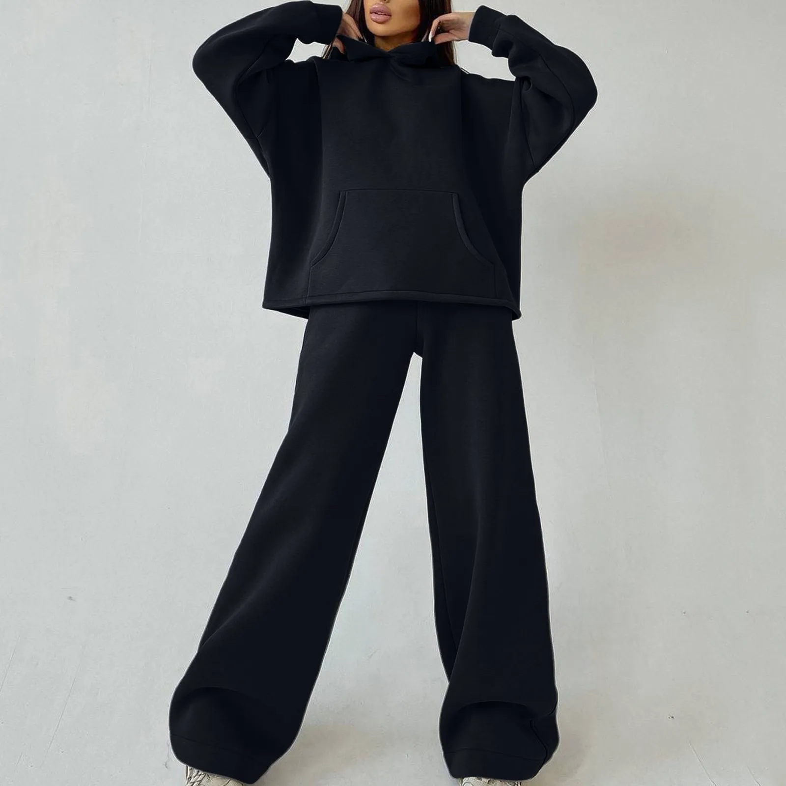 Oversized women Solid Casual Pullovers Long Pant Set Warm Hoodie New Tracksuit Suit Fashion pant sets sets for women 2 pieces